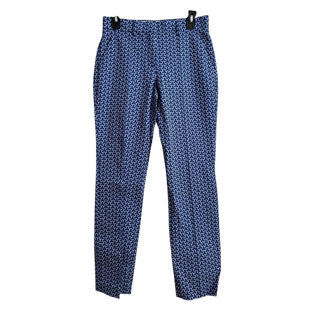 Tory Burch NEW Sport Blue Patterned stitch front seam Straight Leg Pants SZ 2 - Picture 3 of 9